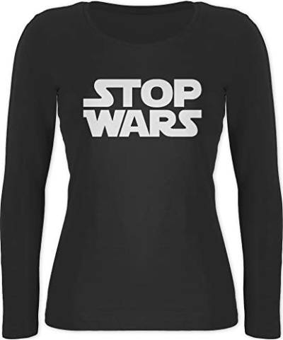 Shirtracer Langarmshirt Damen - Sprüche Statement - Stop Wars weiß - L - Schwarz - mit aufschrift statements spruch von Shirtracer