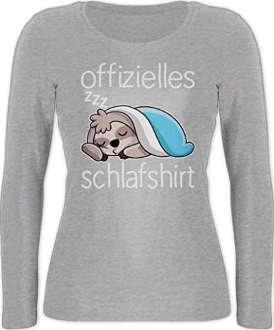 Langarmshirt Damen - Sprüche Statement - Offizielles Schlafshirt mit Faultier - weiß - S - Grau meliert - Shirt Langarm Schlaf Oberteil Mein Tshirt offizielle t-Shirt Langarm-Schlafshirt für von Shirtracer