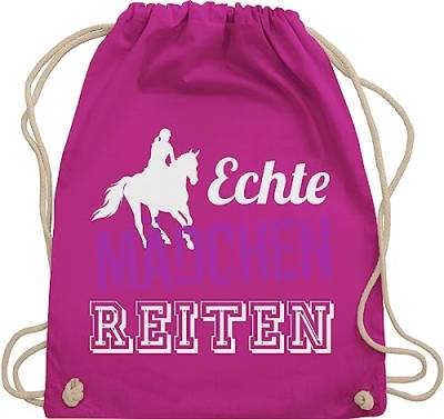 Turnbeutel Rucksack - Pferde und Zubehör - Echte Mädchen Reiten - Geschenk Reiterin Pferdegeschenke Reiten - Unisize - Fuchsia - für pferdefreunde stoffbeutel reitrucksack pferdebeutel reitsachen von Shirtracer