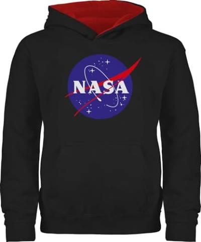 Pullover Kinder Hoodie Jungen Mädchen - Trend Kinderkleidung und Co - Nasa Meatball Logo - 128 (7/8 Jahre) - Schwarz/Rot - hoody kapuzenpulli winter mit kapuze kids junge pulli kind für jungs von Shirtracer