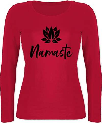 Langarmshirt Damen - Yoga und Wellness Geschenk - Namaste mit Lotusblüte schwarz - M - Rot - Langarm Tshirt Oberteil Geschenke Shirt Oberteile Longsleeve Kleidung Yoga-Kleidung Sportshirt leiberl von Shirtracer