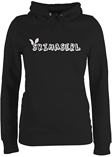 Pullover Damen Hoodie Frauen - Skiurlaub Apres Ski - Skihaserl - L - Schwarz - skifahr Hoodys skioutfit Skihase pullis Skifahrer hase Pulli hüttengaudi haserl Hoodies Wintersport für Fasching von Shirtracer