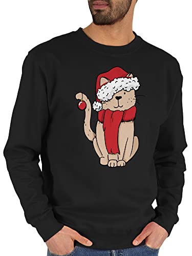 Sweater Pullover Sweatshirt Herren Damen - Weihnachten Geschenke Christmas Bekleidung - Weihnachts-Katze - L - Schwarz - Katze mit weihnachtsmütze männer Baumwolle von Shirtracer