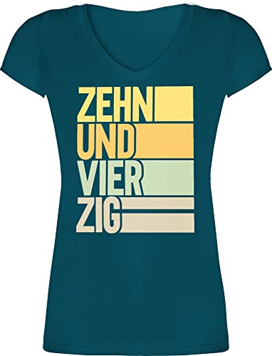 T-Shirt Damen V Ausschnitt - 50. Geburtstag - Zehnundvierzig - XS - Türkis - geburtstagsshirt für Frauen 50 50zigster Tshirt Shirt fünfzigster t Frau Spruch fuffzich zum 50ter Birthday fuffzig von Shirtracer