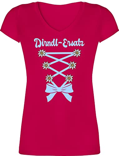 T-Shirt Damen V Ausschnitt - Kompatibel mit Oktoberfest - Dirndl Ersatz Korsage - S - Fuchsia - trachtentshirts Bavarian Shirt Frauen v-Ausschnitt trachtenshirt ersatzdirndl trachtenoberteil von Shirtracer