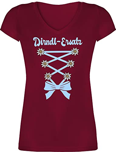 T-Shirt Damen V Ausschnitt - Kompatibel mit Oktoberfest - Dirndl Ersatz Korsage - XL - Bordeauxrot - Bayern Tracht Tshirt Shirt v-Ausschnitt bayrische t-Shirts Frau t Shirts Trachten Kurzarm von Shirtracer