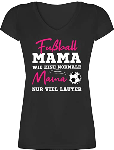 T-Shirt Damen V Ausschnitt - Muttertag - Fußball Mama - Wie eine Normale Mama nur viel lauter I Frauen Fußball Mütter - XL - Schwarz - Mother's Day Gift Mutti moederdag Mami muttertsgsgeschenke von Shirtracer