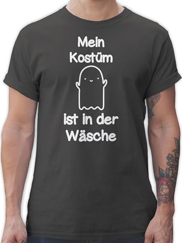 T-Shirt Herren - Halloween - Mein Kostüm ist in der Wäsche - Gespenst Geist Phantom - XXL - Dunkelgrau - t Shirts männer Fasching halloweem Spooky Tshirt Erwachsene Shirt halloeween buh Shirt. von Shirtracer