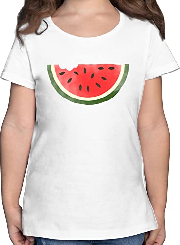 T-Shirt Mädchen - Bunt gemischt Kinder - Wassermelone Wasserfarbe - 140 (9/11 Jahre) - Weiß - melonen Kindershirt Watermelon Tshirt mädels wassermelonen Tshirts Melone Shirt t-Shirt, t-Shirts t von Shirtracer