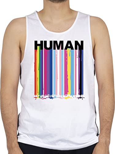 Tank Top Männer - LGBTQ Kleidung Pride Flag - Human Blockschrift Regenbogen Farben Tropfen - L - Weiß - CSD Regenbogenfarben Tanktop Herren Lesbian Gay lqbtq lgbtqia LGBT von Shirtracer