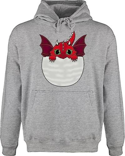 Hoodie Herren Pullover Männer - Tiere Meerschweinchen Hase & Co. - Süßer Baby Drache - 4XL - Grau meliert - tiermotiv „Drache“ Pulli Tier Drachen Hoody Tieren Herr Animal tiermotive von Shirtracer