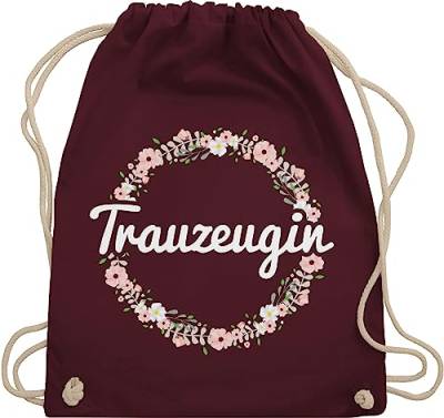 Turnbeutel Rucksack - JGA Junggesellenabschied Frauen - Trauzeugin - Blumenkranz - Unisize - Bordeauxrot - jungengesellenabschied stoffsackerl abschied stofftasche junggesellinnenabschied bags damen von Shirtracer