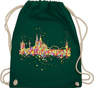 Shirtracer Turnbeutel Rucksack - Karneval & Fasching - Taschen - Konfetti Skyline Köln - Unisize - Dunkelgrün - wurfbeutel carnival stoff für wurfmaterial karneval& beutel verkleidung tasche von Shirtracer