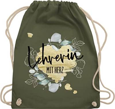 Turnbeutel Rucksack - Taschen - Lehrerin mit Herz - Abschiedsgeschenk Weihnachten - Unisize - Olivgrün - lehrerinnen baumwollrucksack dankeschön geschenk klassenlehrerin abschied baumwolltasche von Shirtracer