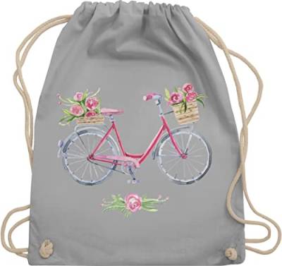 Turnbeutel Rucksack - Retro - Vintage Fahrrad Wasserfarbe Blumen - Unisize - Hellgrau - radfahren geschenke art fahrrädern juterucksack geschenkideen für radfahrer kunst fahrradmotiv beutel von Shirtracer