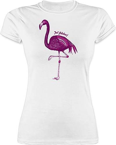 Shirt Damen - Vogel Zubehör Vögel Deko - Flamingo - Just Fabulous - L - Weiß - Frauen t-Shirt Tshirt Shirts t Tshirts eng Frau Funshirts für Tshirt+mit+Vogel vogelmotiv Oberteil Tiere tailliert von Shirtracer