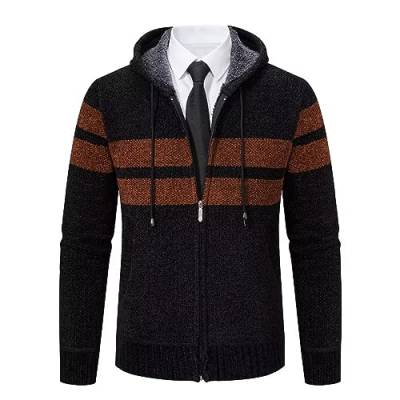 Shuanghao Männer Herren-Hoodie mit-Kapuze Pullover-Strickjacke Sweatshirt - Cardigan Freizeit Winter Warm Dicke Fleece-Innenseite Outdoor Kapuzenjacke Pulliover Strick-Jacken für Herren Schwarz XS von Shuanghao