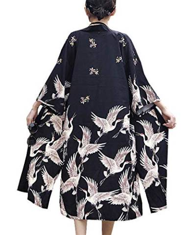 Damen Frühling-Sommer Kran Drucken Strand Wolljacke Cardigan Japan Kimono Jacke Yukata Coat Ukiyoe Baggy Tops Einheitsgröße von Siehin