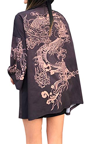 Siehin Damen Kimono Cardigan Japan Happi Kimono Frühling-Sommer Jacke Nachtwäsche Yukata Ukiyoe Baggy Tops Einheitsgröße von Siehin