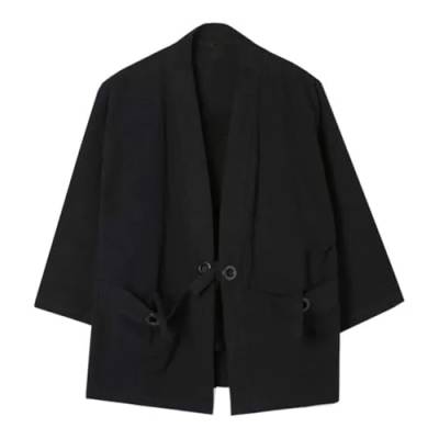 Siehin Herren Baumwollleinen Mäntel Japan Happi Kimono Haori Jacke Übergangsjacke Strickjacke (Schwarz, L) von Siehin