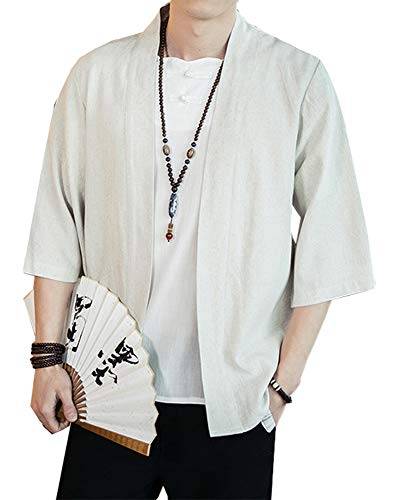 Siehin Herren Japan Happi Kimono Haori Jacke Übergangsjacke Sommerjacke Leinen Freizeitjacke Tops Mäntel (Weiß, M/Tag XL) von Siehin