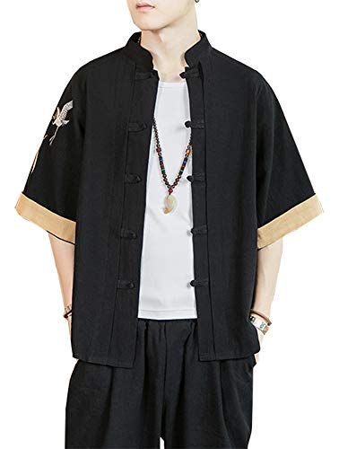 Siehin Herren Japan Happi Kimono Haori Jacke Übergangsjacke Sommerjacke Leinen Mäntel Tops (Schwarz, M/Tag XL) von Siehin