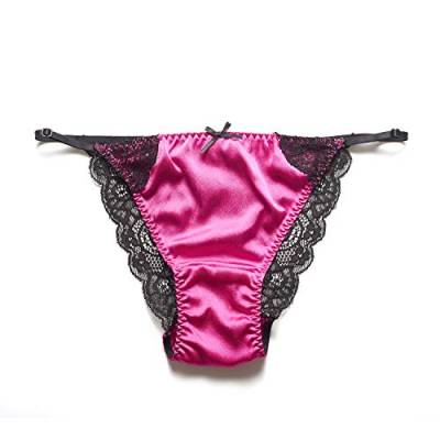 SilRiver Damen Seidensatin Sexy Spitzen Unterwäsche Höschen Bikinihose Tanga Hipster (Rose Veilchen, L/XL) von SilRiver