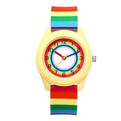 Silverora Kinderuhr Regenbogen Armbanduhr Jungen Mädchen LGBTQ Gay Analog Quarz Armbanduhren bunt Gummi Armband Uhren Weihnachten Geschenke für Jugendlichen Mädchen Kinder von Silverora