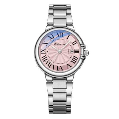 Silverora Uhren Damen Edelstahl Kalender: 3ATM Wasserdicht Dreidimensionale Analoge Quarz Armbanduhr mit Römische Skala Datum Edelstahlarmband Uhr Geschenke für Frauen Blau von Silverora