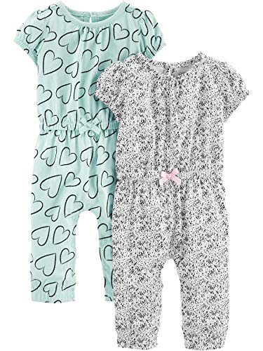 Simple Joys by Carter's Baby Mädchen 2-Pack Fashion Jumpsuits Overall, Minzgrün Herzen/Weiß Punkte, 24 Monate (2er Pack) von Simple Joys by Carter's