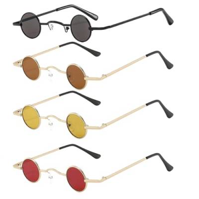 4 Paar Retro Kleine Runde Sonnenbrille,Vintage Sonnenbrille Hip Hop Sonnenbrille Brillen UV400 Schutz Retro Steampunk Polarisierte Sonnenbrille für Damen Herren von Simsky