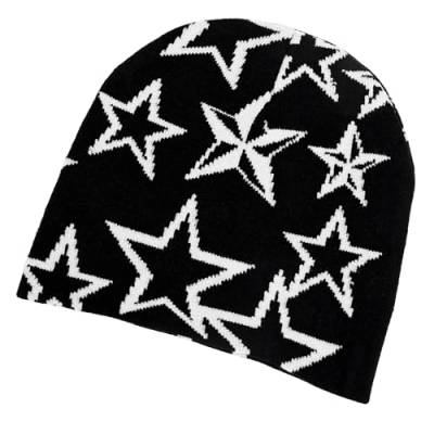 Simsky Y2K Pentagramm Strickmütze für Damen und Herren, modische und warme Mütze aus Baumwolle, Harajuku-Stil, Sternenmuster, ideal für Winter und Herbst, Geschenkidee von Simsky