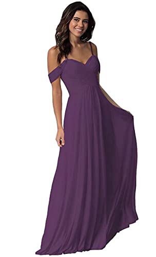 Damen V-Ausschnitt Abendkleid A-Linie Chiffon Off Shoulder Brautjungfernkleid Elegant Lange Partykleider von Sincemeet