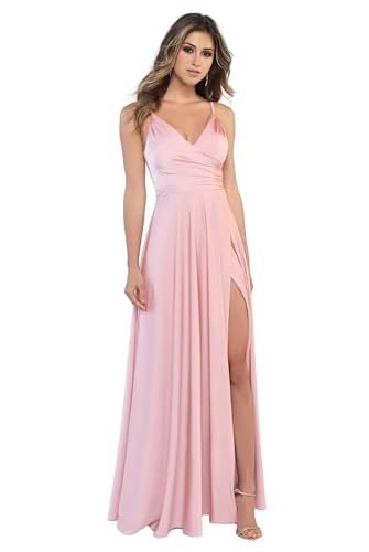 Sincemeet Damen V-Ausschnitt Spaghettiträger Satin Brautjungfernkleider formeller Satin Abschlussball Abendkleider mit Schlitz von Sincemeet