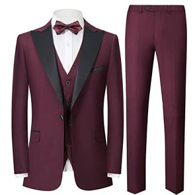 Sliktaa Herren Business Bankett Gentleman EIN-Knopf-Smoking-Anzug Dreiteiliges Kostüm(Rot 2XL) von Sliktaa