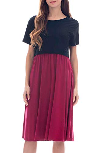 Smallshow Damen Lässiges Kurzarm Stillkleid Umstandskleid für Stillen Black/Wine Small von Smallshow