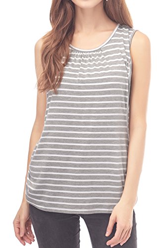 Smallshow Damen Mutterschafts Stillshirt Tank Tops Sommer Ärmellos Stillen Kleidung Grey Stripe S von Smallshow