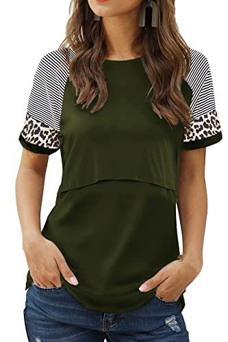 Smallshow Damen Stillshirt Kurzarm Umstandsmode Tshirt Still Nursing Tops Sommer,Army Green,M von Smallshow