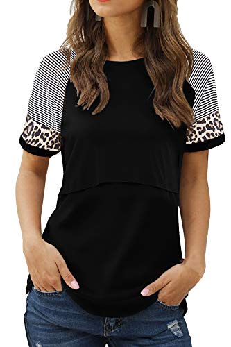 Smallshow Damen Stillshirt Kurzarm Umstandsmode Tshirt Still Nursing Tops Sommer,Black,M von Smallshow