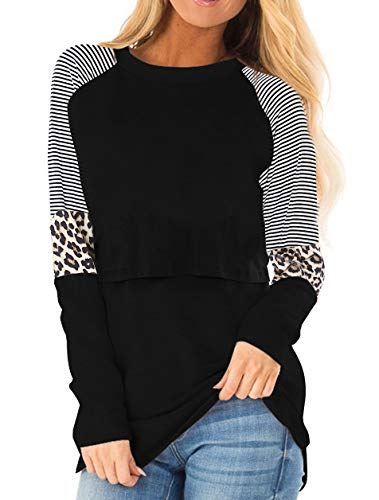 Smallshow Damen Stillshirt Langarm O-Neck Umstandsmode Tshirt Still Nursing Tops,Black,XL von Smallshow