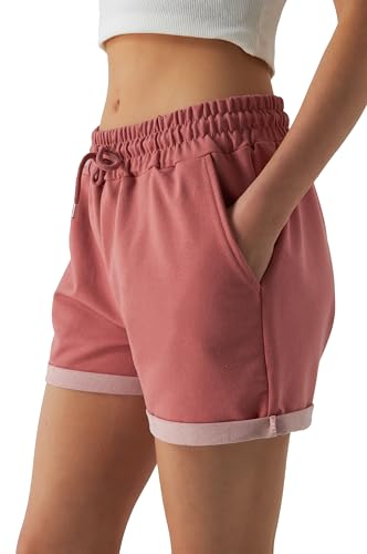 Smith & Solo Kurze Hose Damen - Shorts Sommer Hosen, Laufhose Kurz Sporthose, Trainingshose Sportshorts Women Laufshorts (Altrosa, L) von Smith & Solo