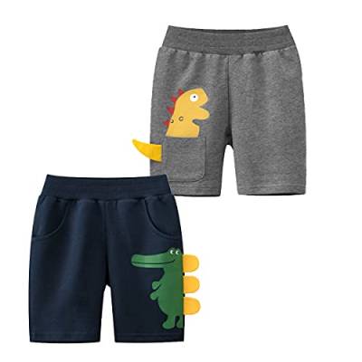 Snyemio Jungen 2er-Pack Sommer Shorts Kinder Baumwolle Kurze Hosen Pull-on Freizeit Shorts 1-7 Jahre, Farbe C, 104-110 (Etikette 110) von Snyemio