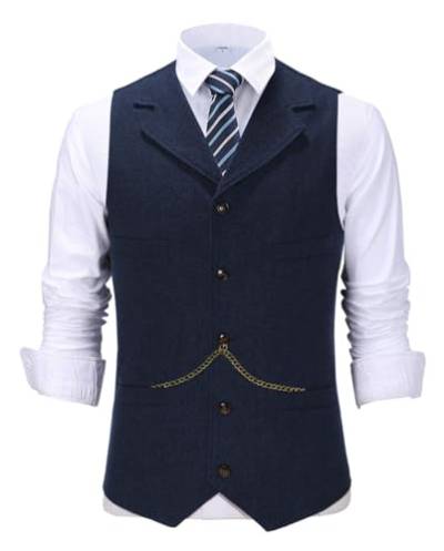 Solovedress Herren Jahrgang Anzug Weste Kerbrevers Casual Tweed Weste für Hochzeit（Dunkelmarine，S von Solovedress