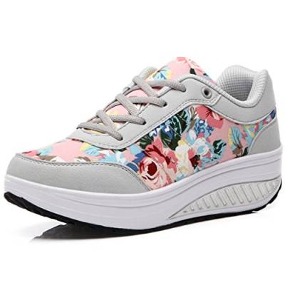 Solshine Damen Fashion Plateau Schnürer Sneakers Dämpfung Keilabsatz Fitnessschuhe 016 Grau6 38EU von Solshine