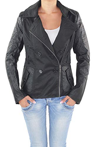 Sotala Damen Übergangs Mantel Trenchcoat Jacke Kunstleder Doppelreiher Bikerjacke Jacket Übergangsjacke Parka mit Bindegürtel Schwarz Schwarz XL/42 von Sotala