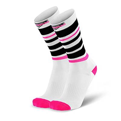 Splends Laufsocken Crazy Stripes Weiß Damen & Herren - lang bunte Laufen Triathlon Rennrad Socken - Geschenk für Vater Mama Papa Mann Freund Freundin Eltern 43-46 (42) von Splends