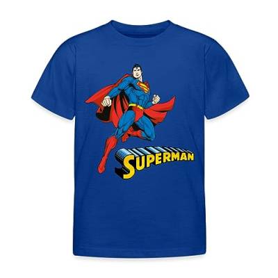 Spreadshirt DC Comics Superman Pose + Schriftzug Kinder T-Shirt, 122/128 (7-8 Jahre), Royalblau von Spreadshirt