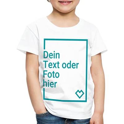 Spreadshirt Personalisierbares T-Shirt Selbst Gestalten mit Foto und Text Wunschmotiv Kinder Premium T-Shirt, 98/104 (2 Jahre), weiß von Spreadshirt