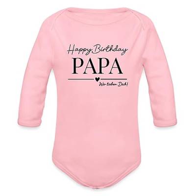 Spreadshirt Geburtstag Papa Happy Birthday Vater Geschenke Baby Bio-Langarm-Body, 62 (2-3 M.), Hellrosa von Spreadshirt