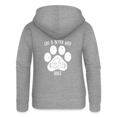 Spreadshirt Life is Better with Dogs Frauchen Hundemama Frauen Premium Kapuzenjacke, XL, Grau meliert von Spreadshirt